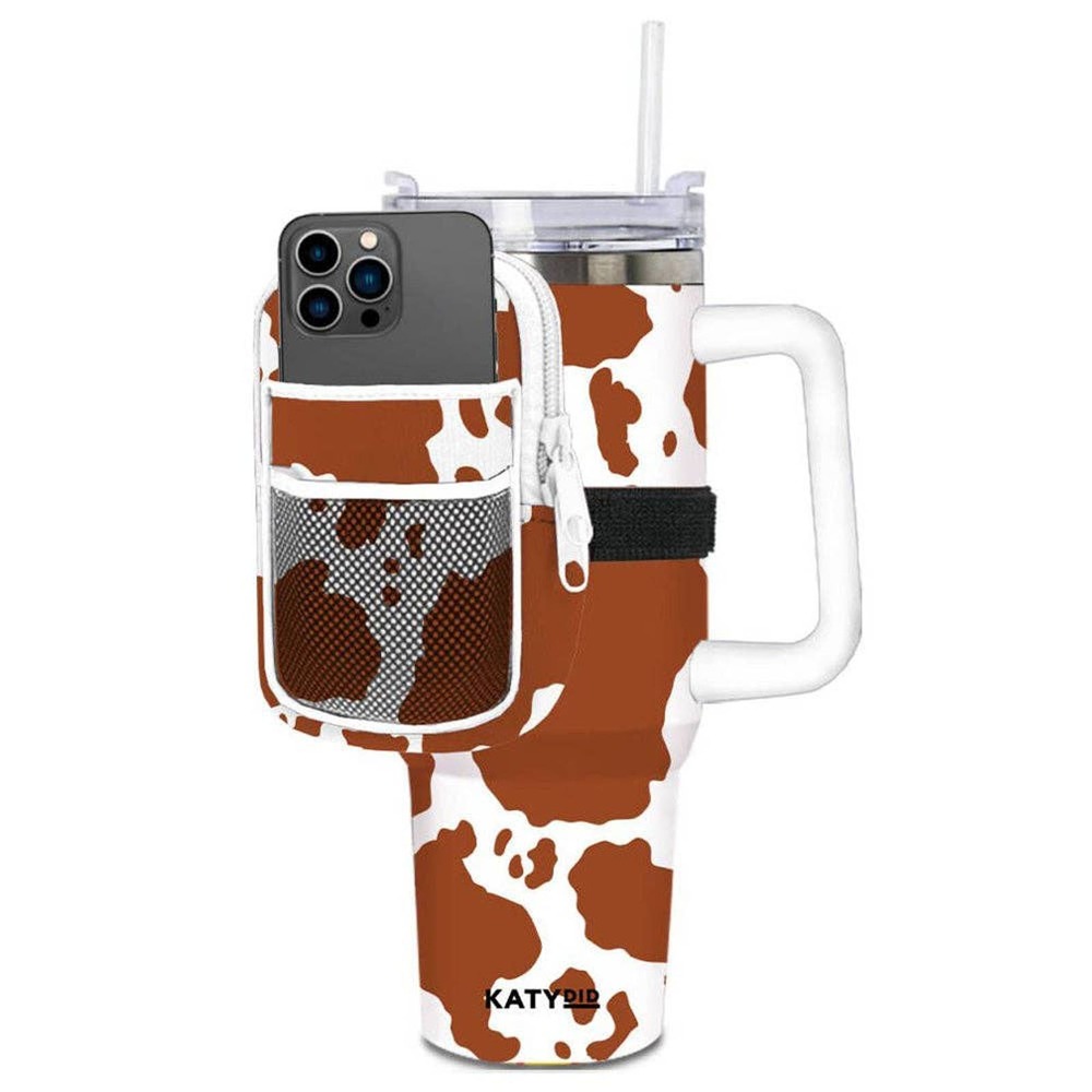 Brown and White Cow Print Tumbler Zipper Pouch